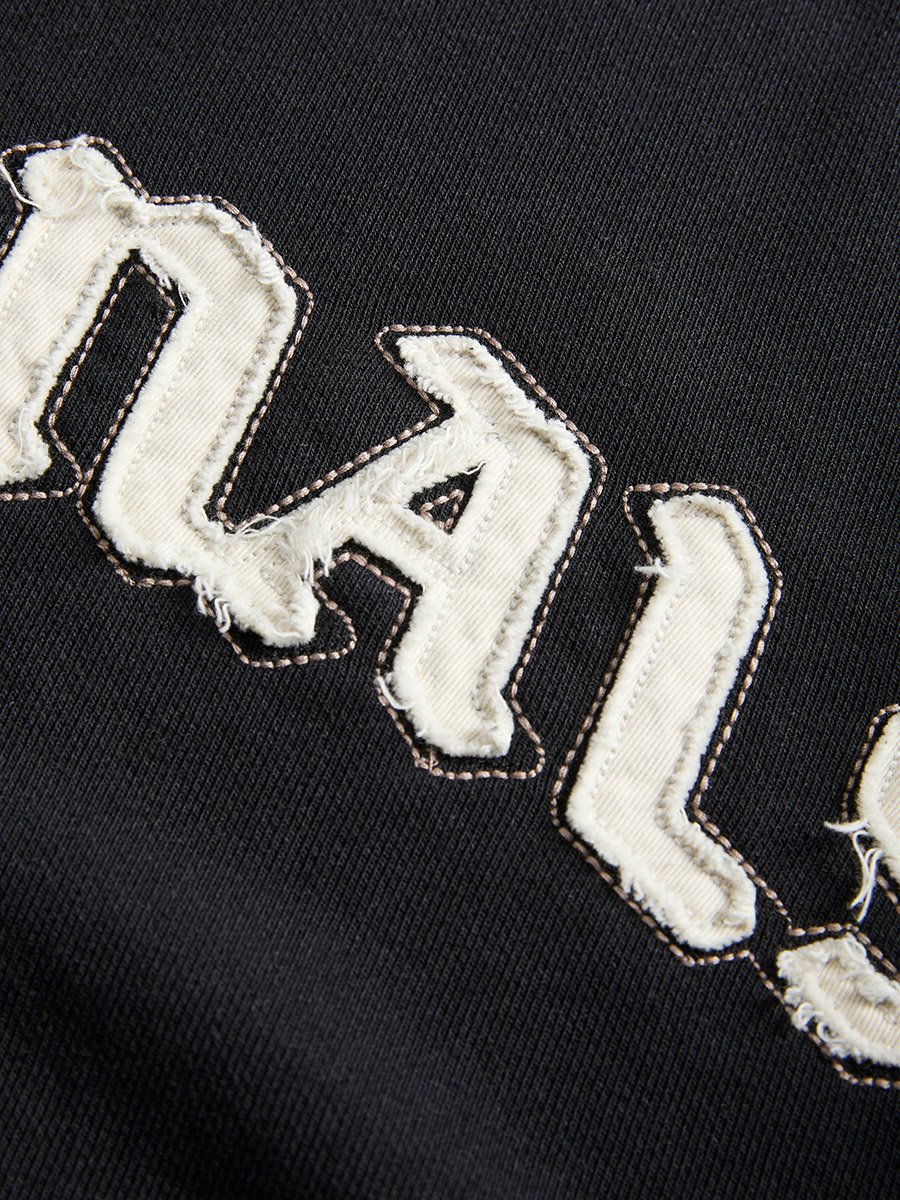 Black Embroidered Patch Pullover Sweatshirt