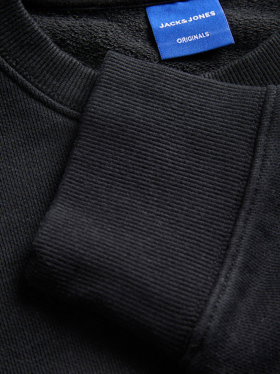 Black Embroidered Patch Pullover Sweatshirt