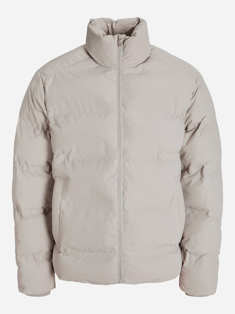 Cream Puffer Jacket with Zip Closure
