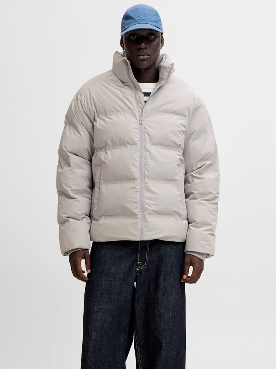 Cream Puffer Jacket with Zip Closure