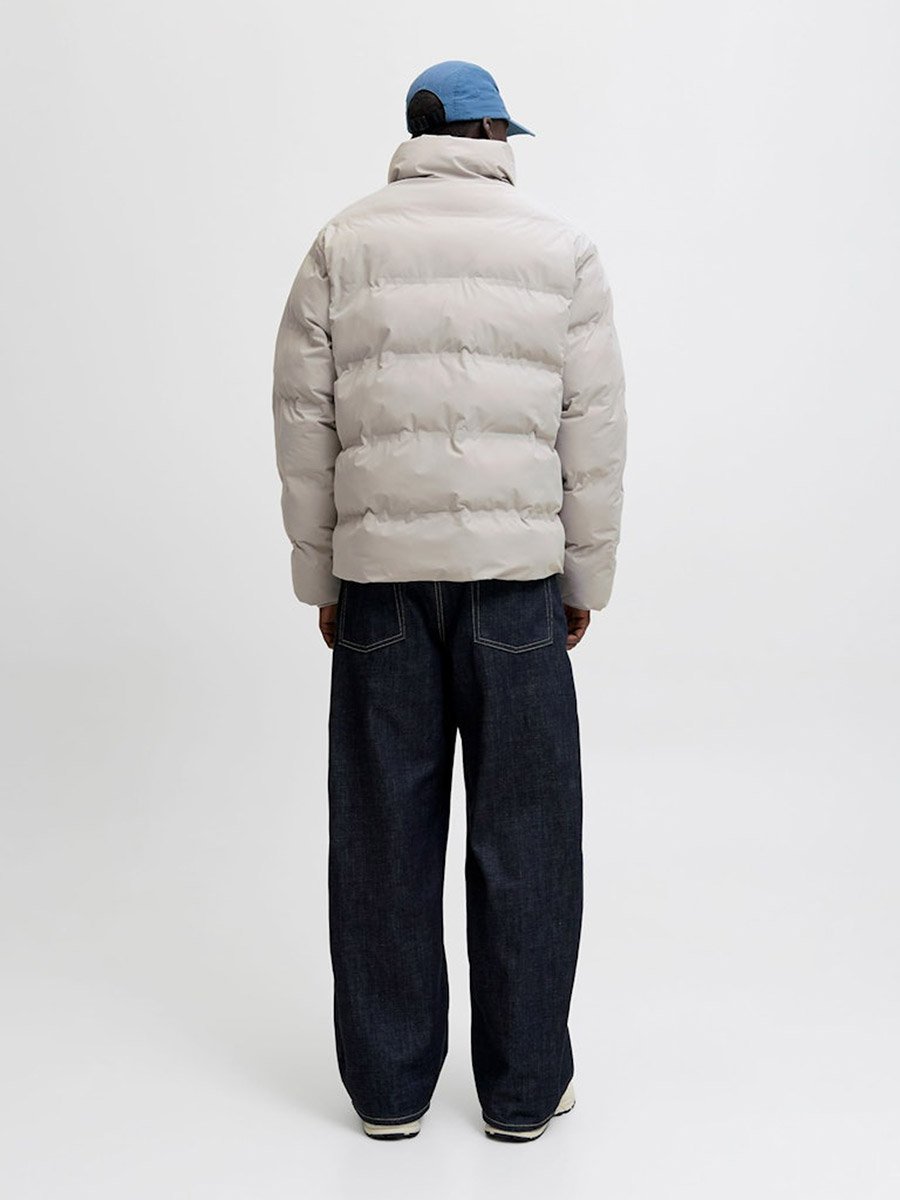 Cream Puffer Jacket with Zip Closure