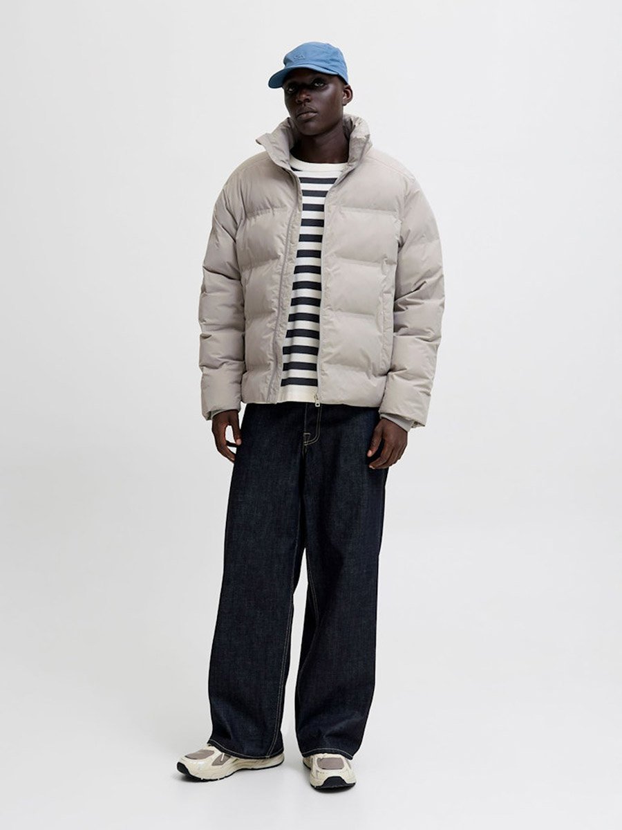 Cream Puffer Jacket with Zip Closure