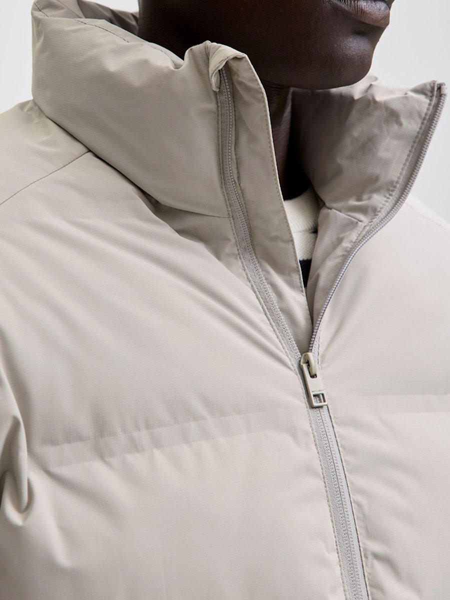 Cream Puffer Jacket with Zip Closure