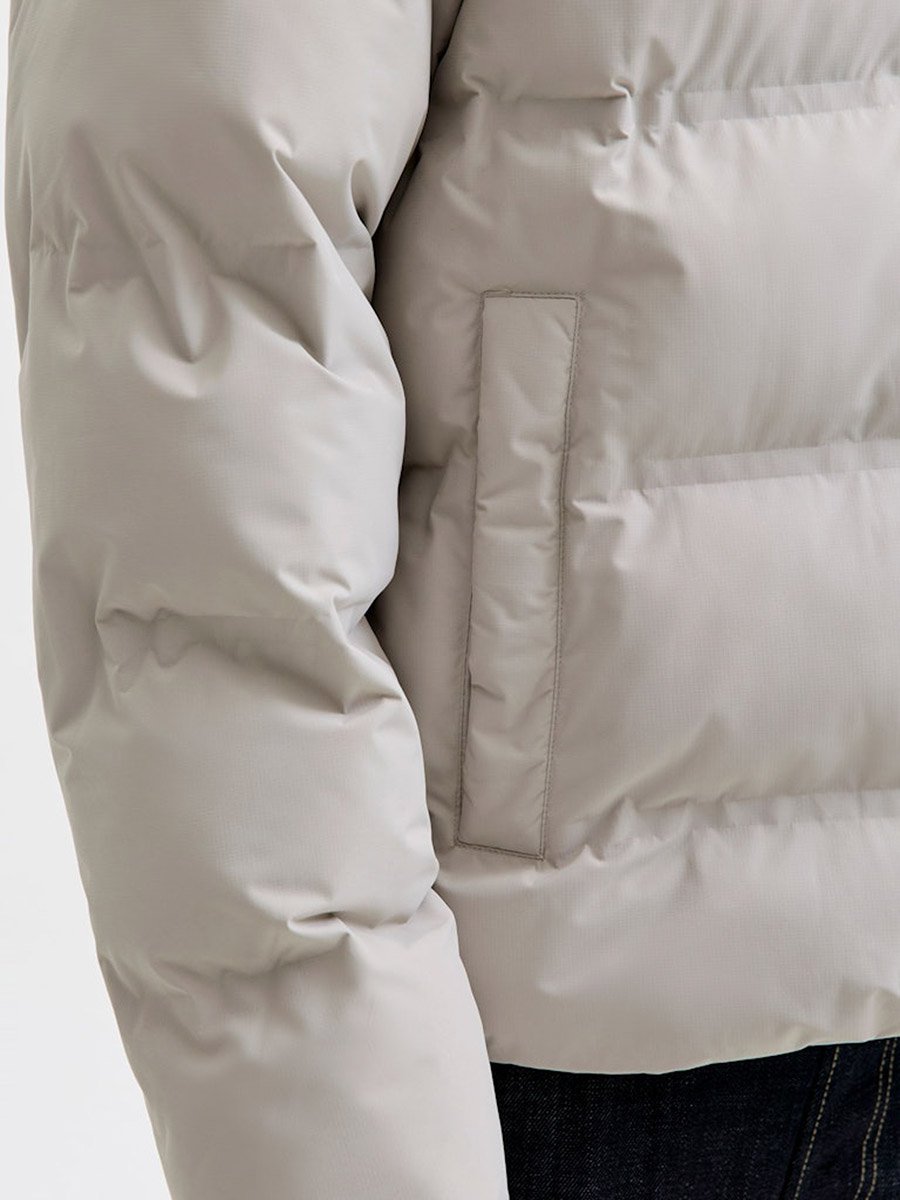 Cream Puffer Jacket with Zip Closure