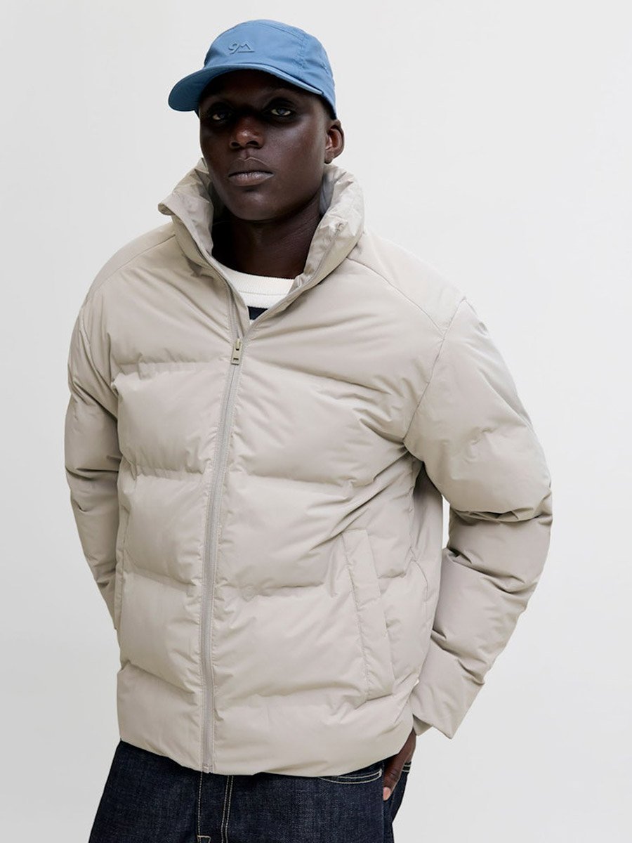 Cream Puffer Jacket with Zip Closure