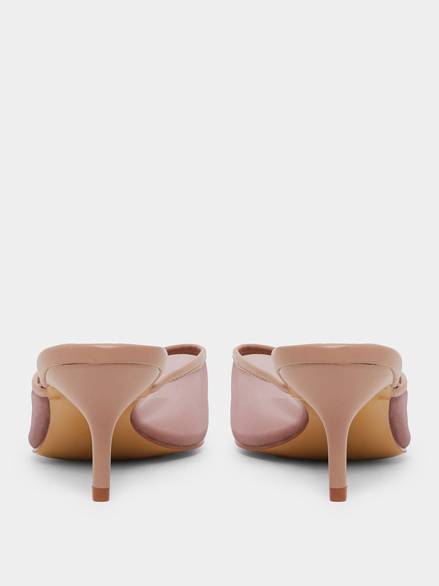 Women Tan Mesh Pointed Toe Mules 