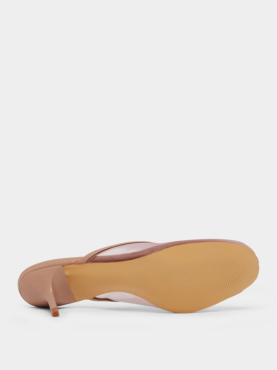 Women Tan Mesh Pointed Toe Mules 