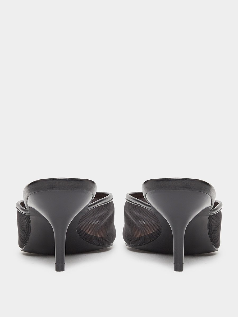 Black Mesh Pointed Toe Stiletto Heel Mules