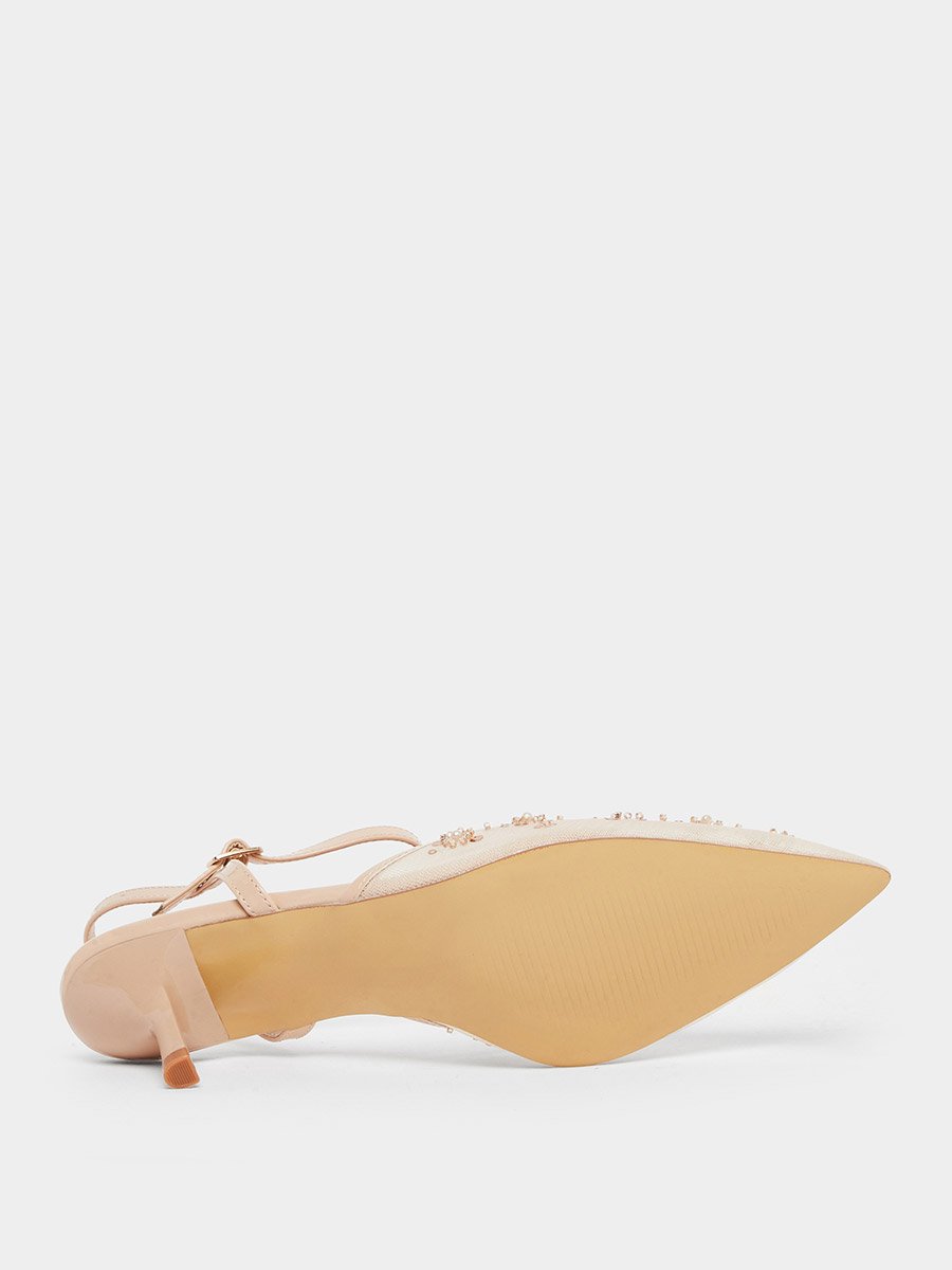 Women Beige Embellished Pointed Toe Shoes