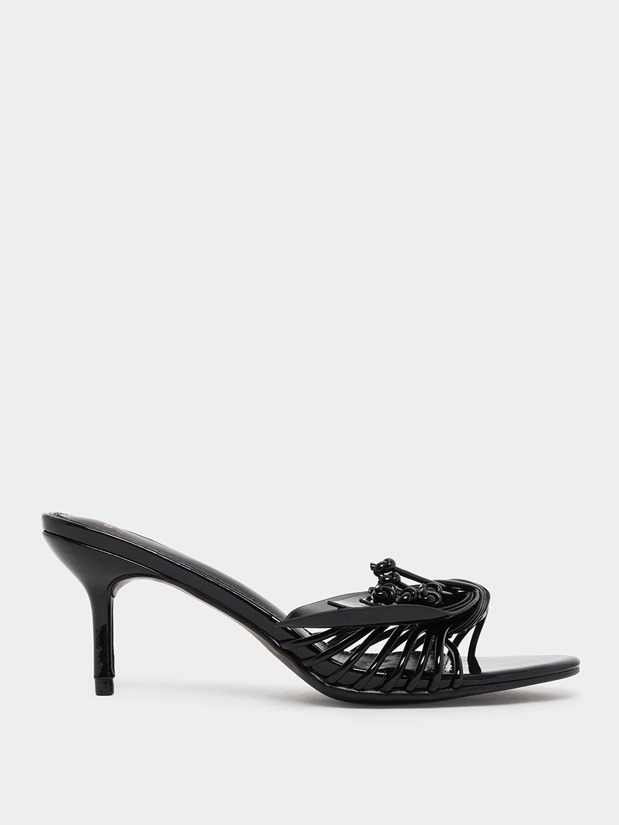 Women Black Woven Strap Heel Sandals