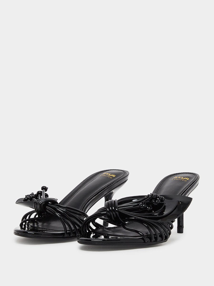 Women Black Woven Strap Heel Sandals