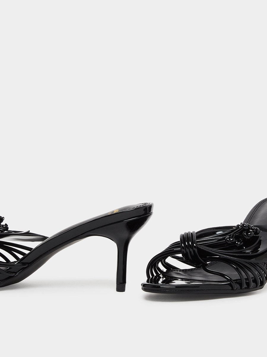 Women Black Woven Strap Heel Sandals