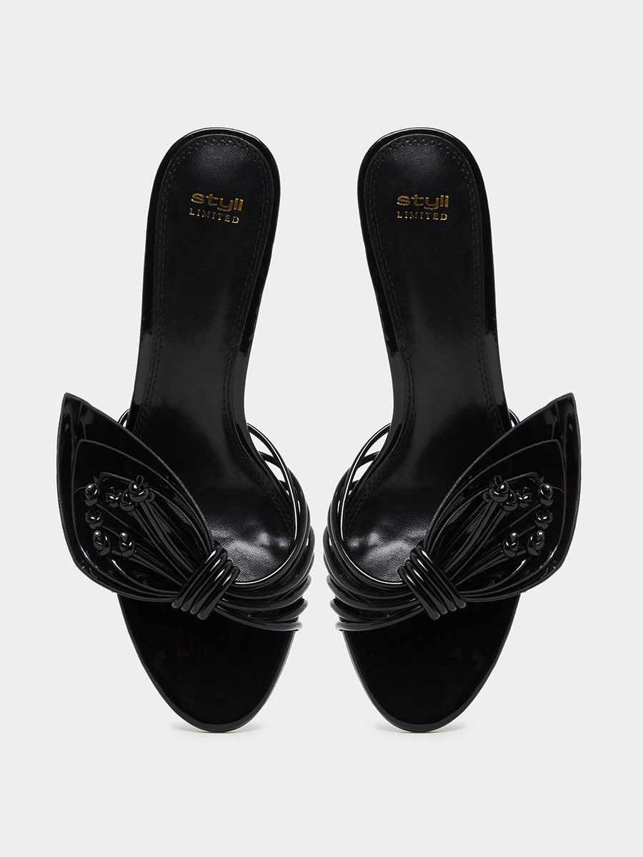 Women Black Woven Strap Heel Sandals