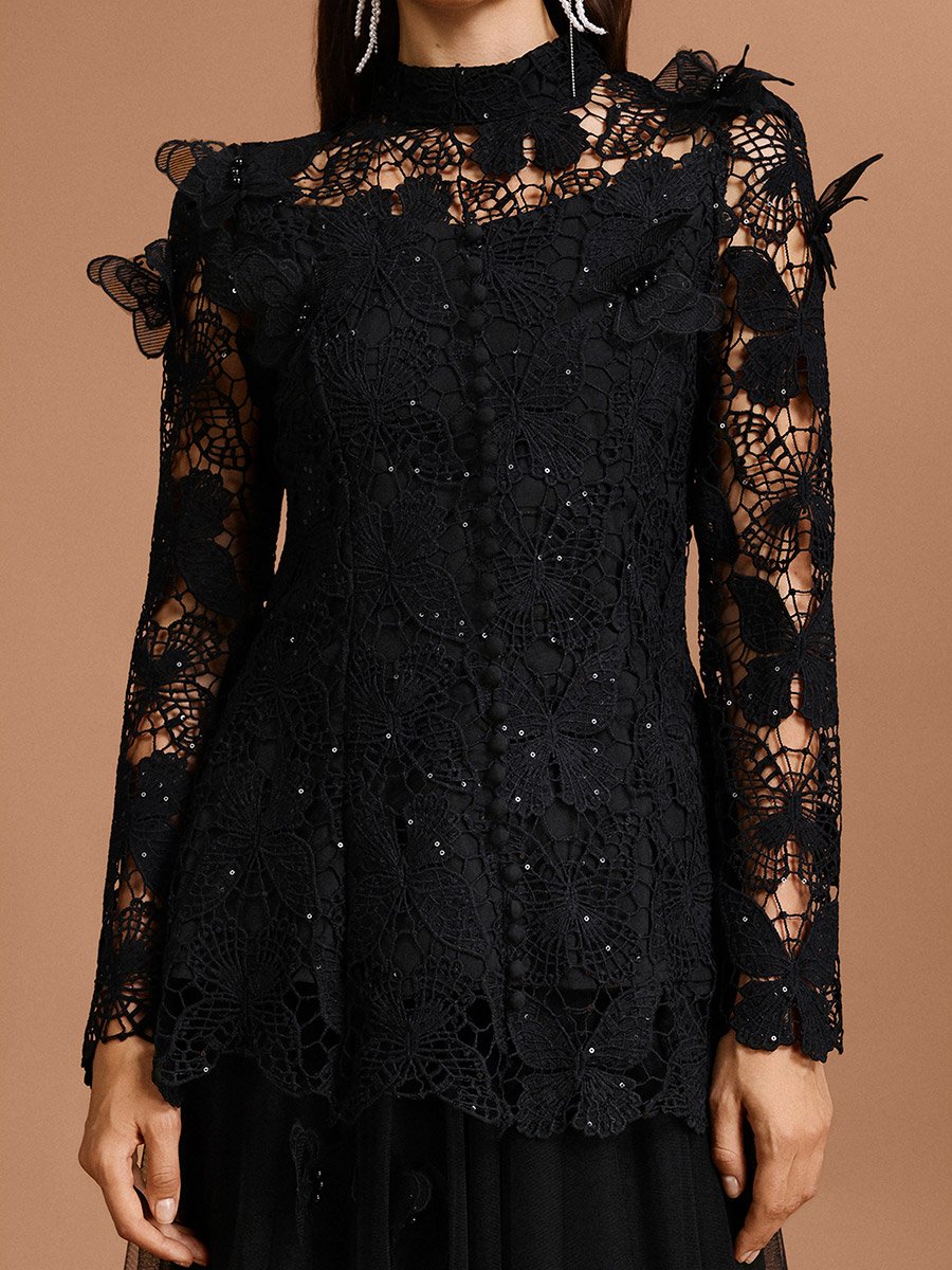 Women Butterfly Lace Top and Tulle Skirt Co-ords
