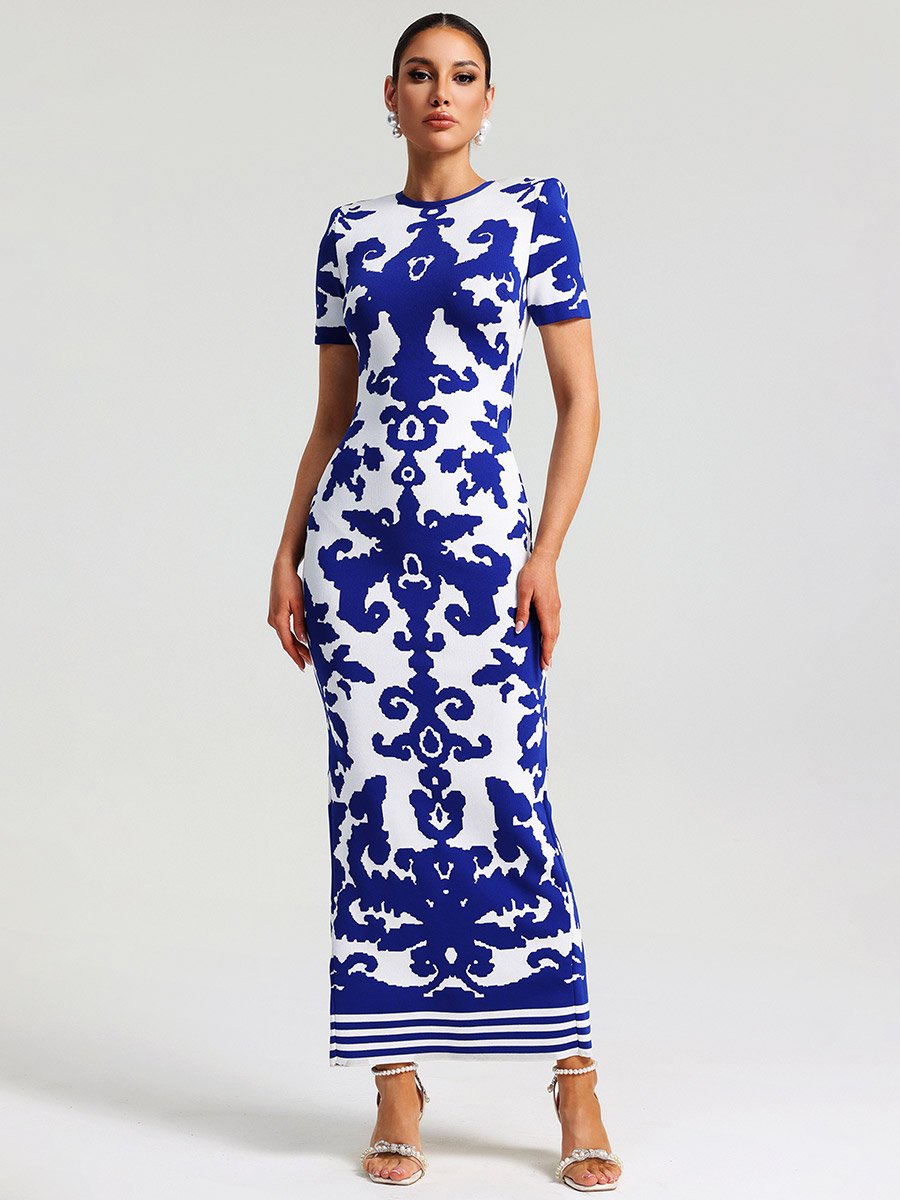 graphic print bodycon dress Square Neck Midnight Graphic Print Mini Bodycon Dress In Light Blue Glitter | EGO US