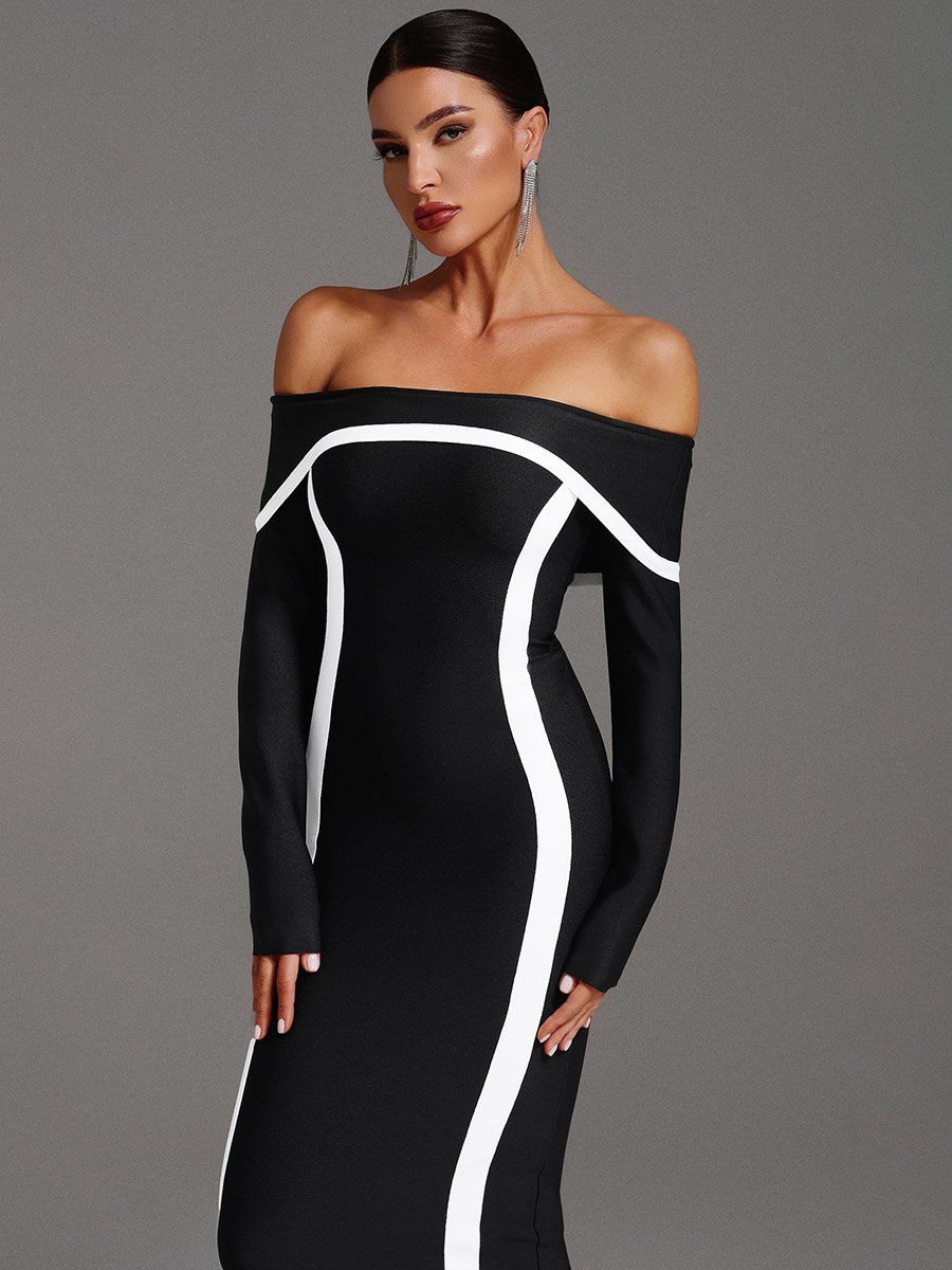 Women Contrast Detail Off Shoulder Maxi Dress