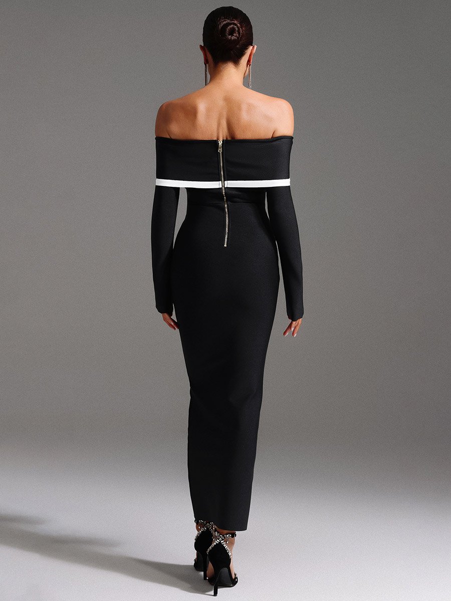 Women Contrast Detail Off Shoulder Maxi Dress