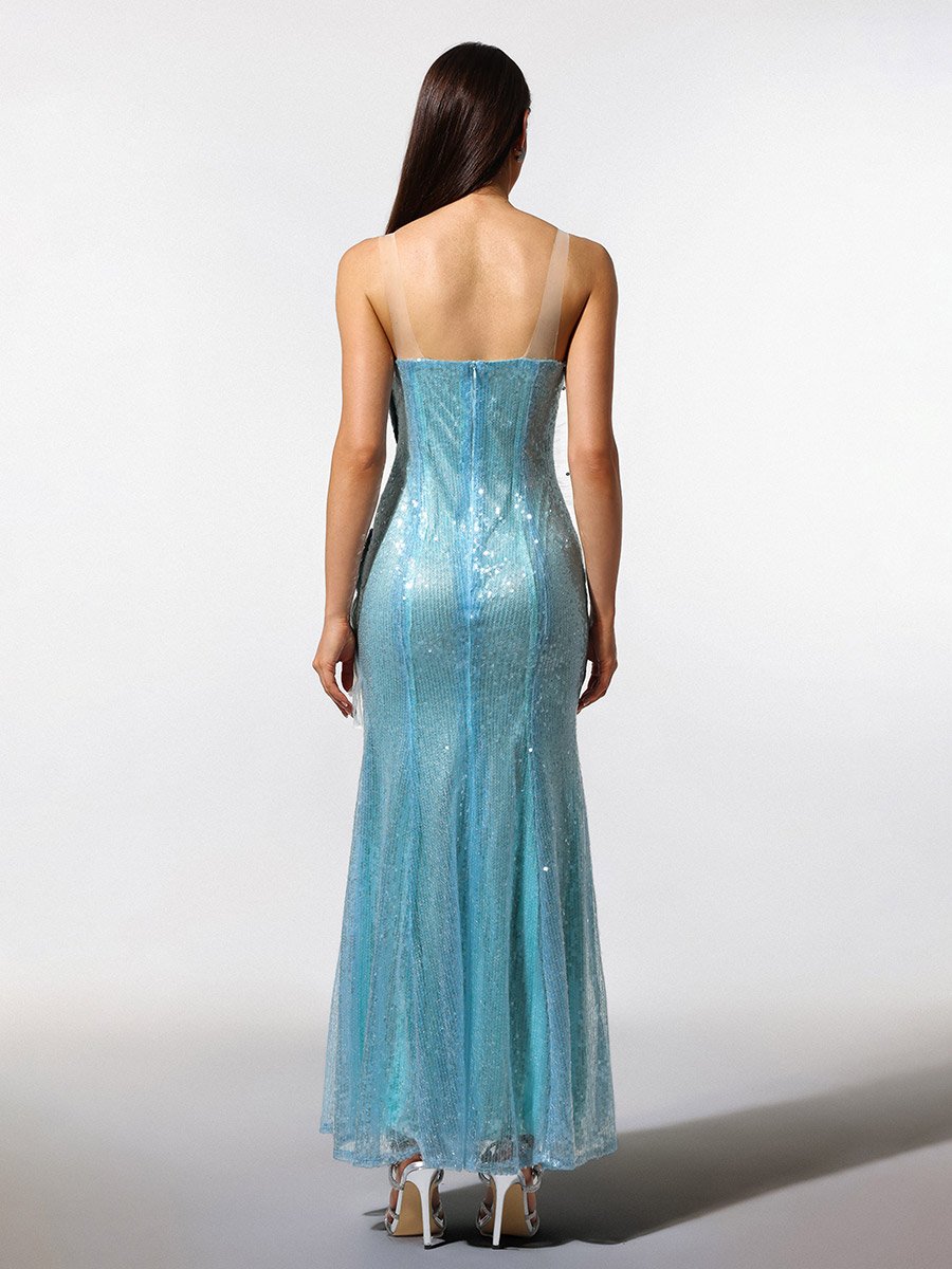 Women Sequin Mermaid Hem Maxi Dress