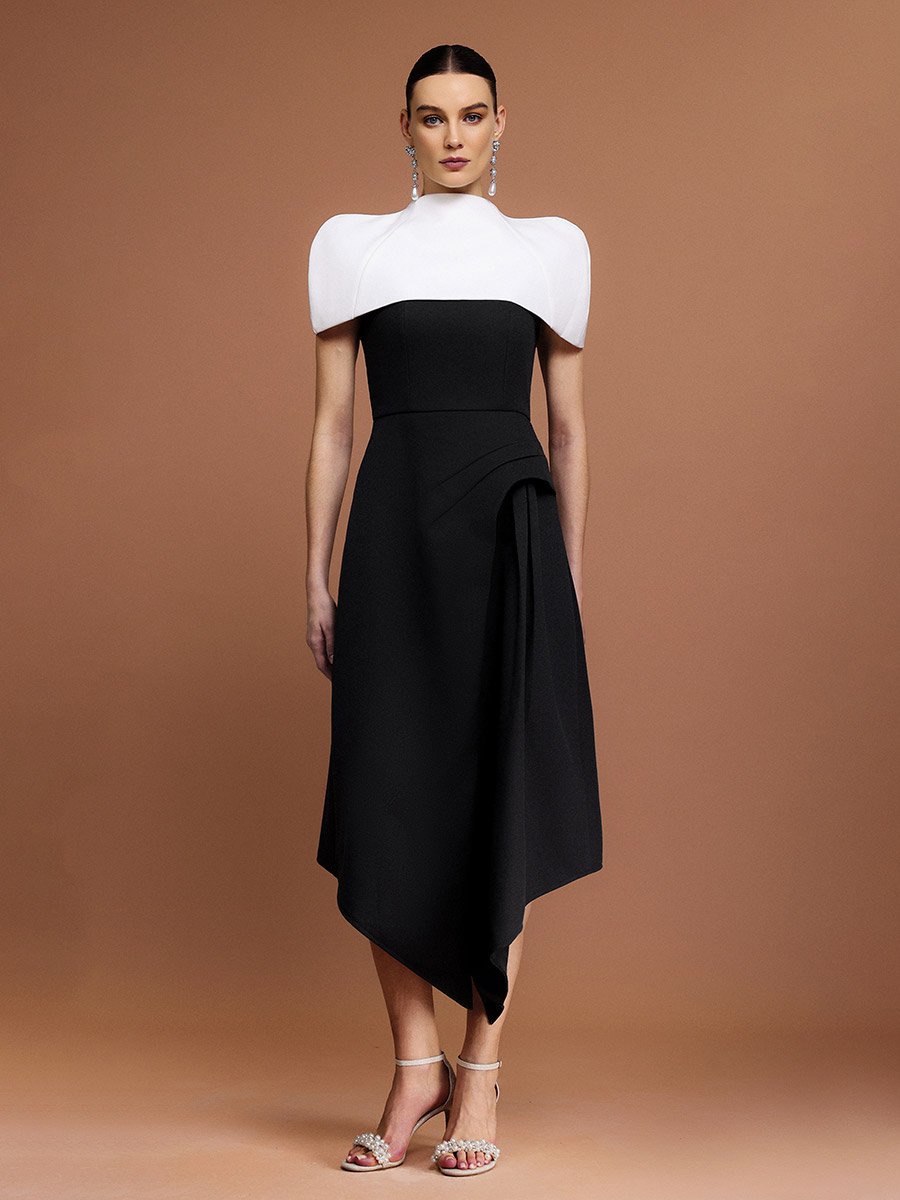 Women Asymmetric Folds Tippet Midi Dress