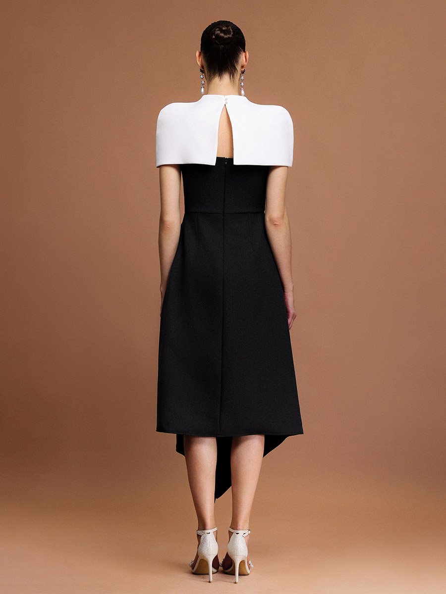 Women Asymmetric Folds Tippet Midi Dress