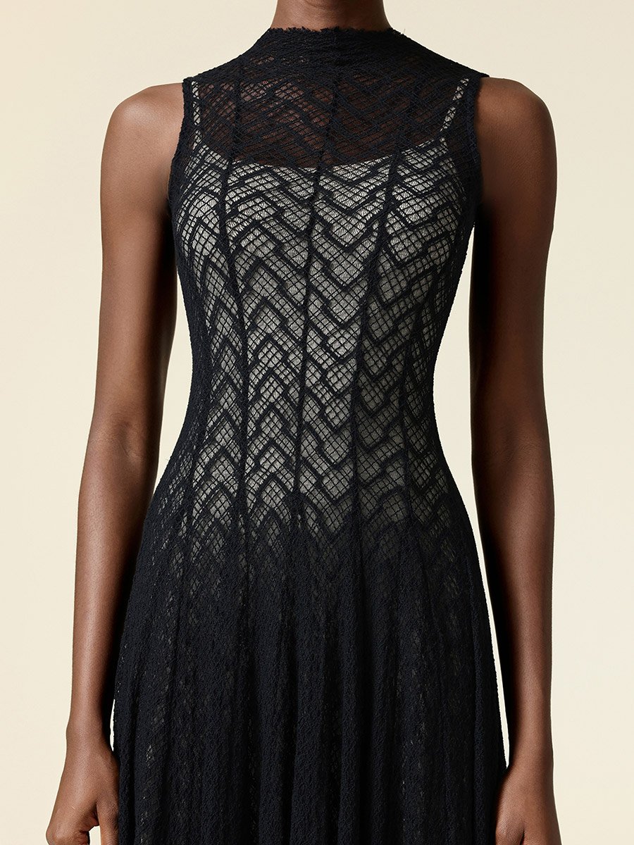 Women Black Lace Sleeveless Maxi Dress
