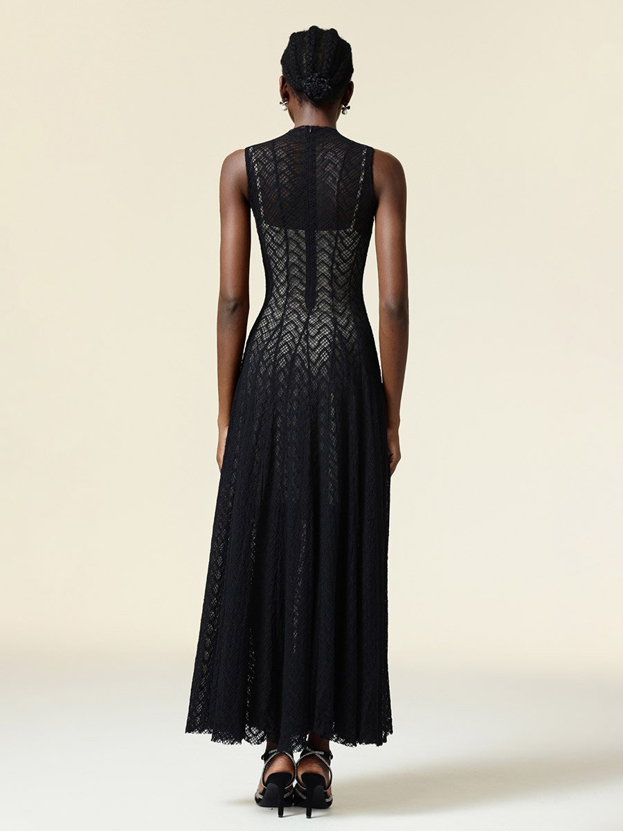 Women Black Lace Sleeveless Maxi Dress