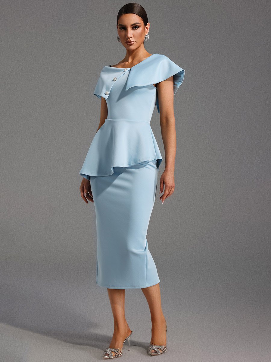 peplum bodycon midi dress Women Blue For Women at Oman blue tulle dress Surreal champagne evening dresses it is the ultimate Package:Clothing (free skirt support)