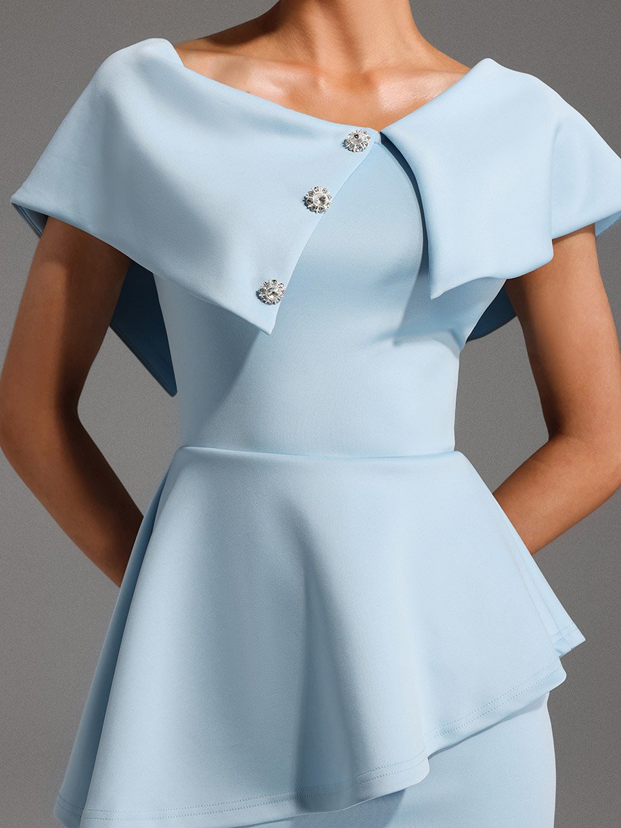 Women Blue Bodycon Peplum Midi Dress