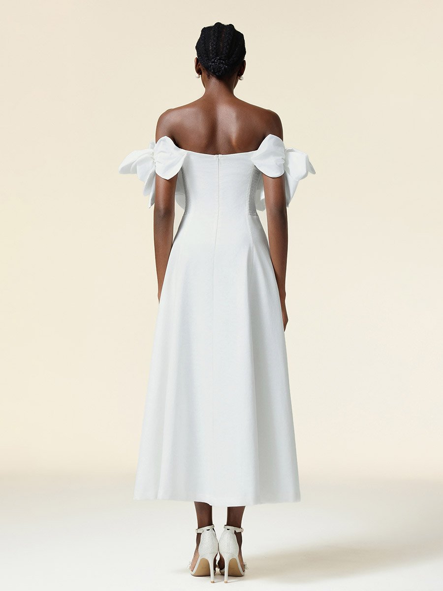 Women White Flower Detail Off Shoulder Maxi Dress