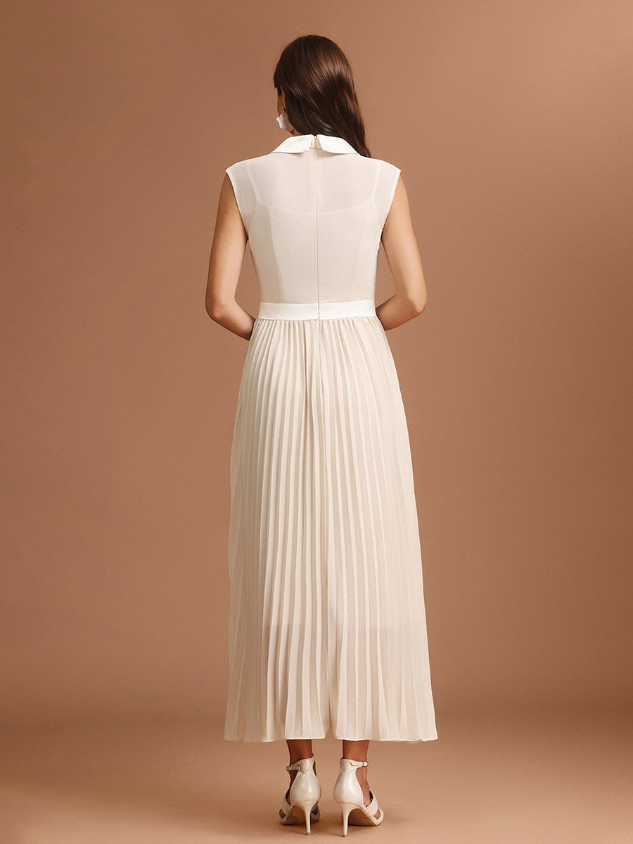 Women Beige Pleated Detail Sleeveless Maxi Dress