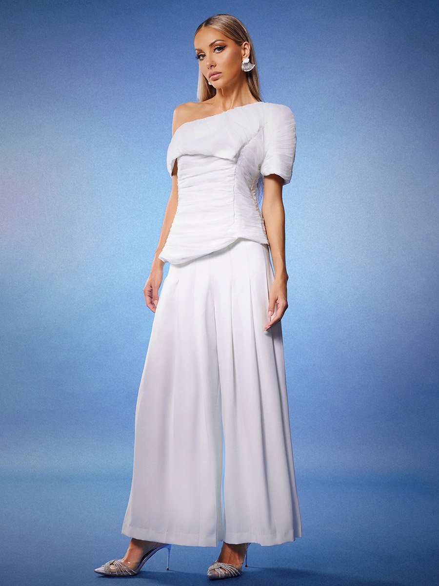 Women One Shoulder Top and Wide Leg Pants Co-Ords