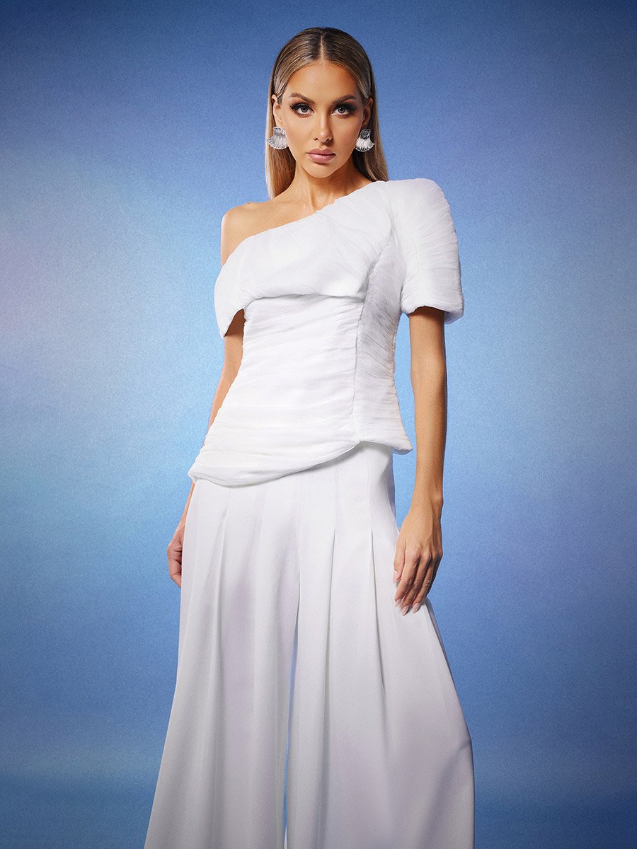 Women One Shoulder Top and Wide Leg Pants Co-Ords