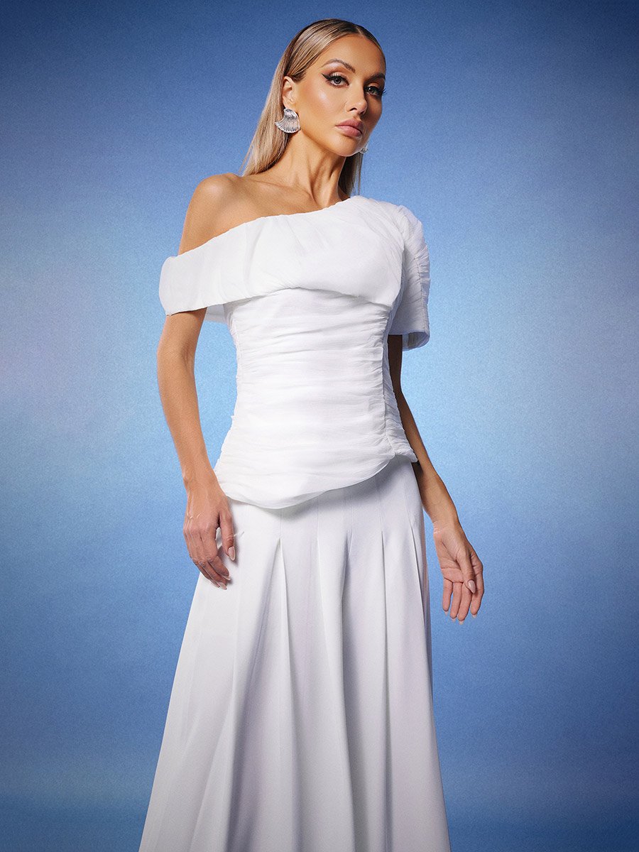 Women One Shoulder Top and Wide Leg Pants Co-Ords