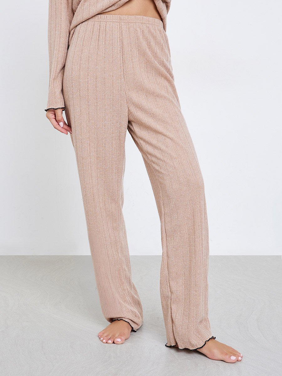 Rib Flounce Tie Detail T-Shirt and Pyjama Set