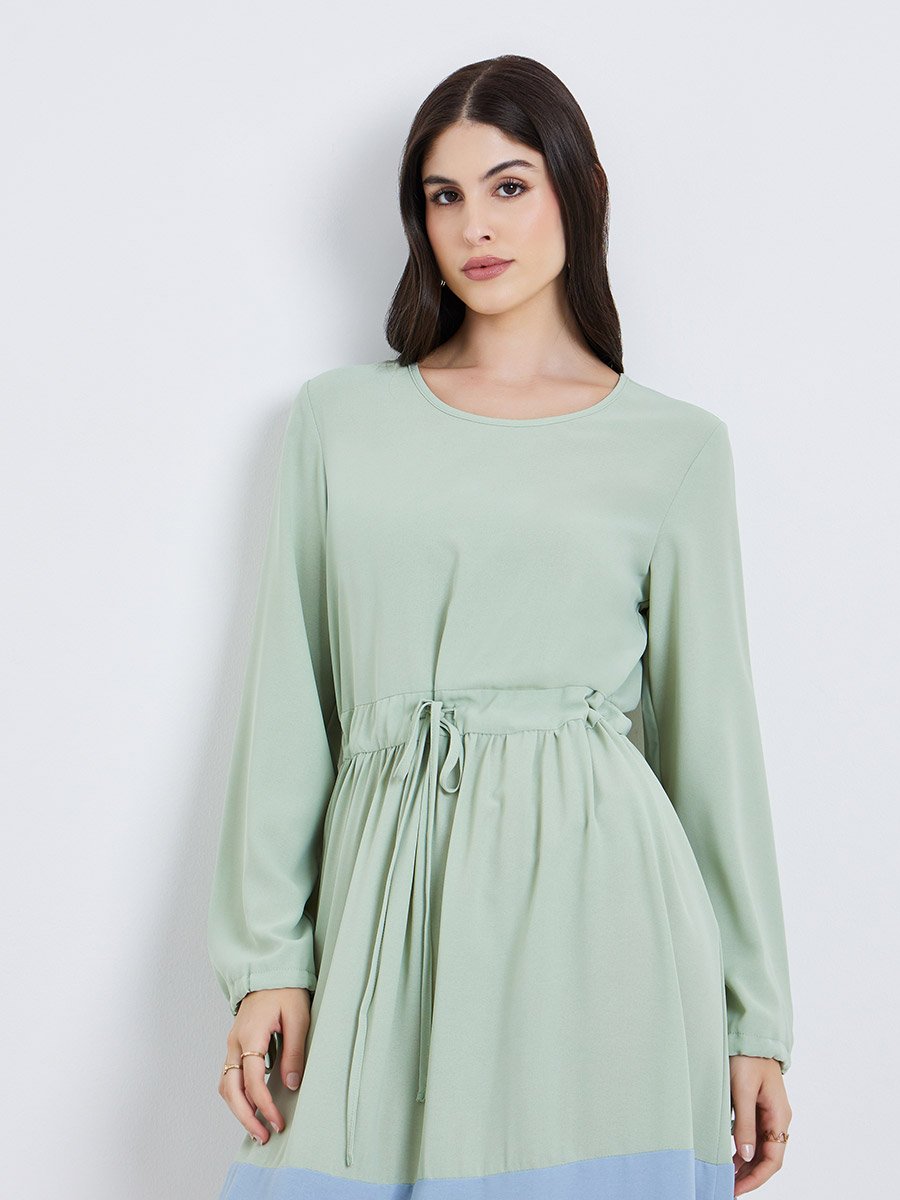 Women Color Block Belted Jalabiya