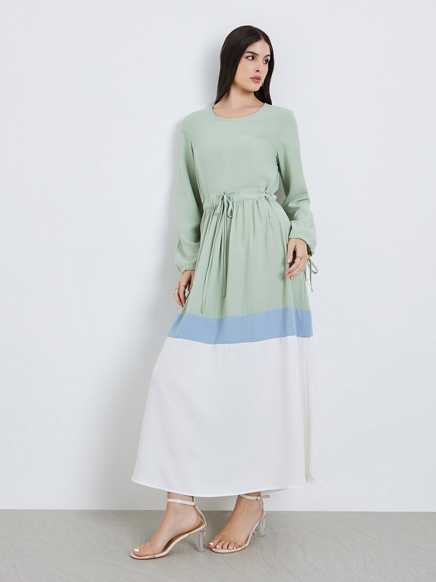 Women Color Block Belted Jalabiya