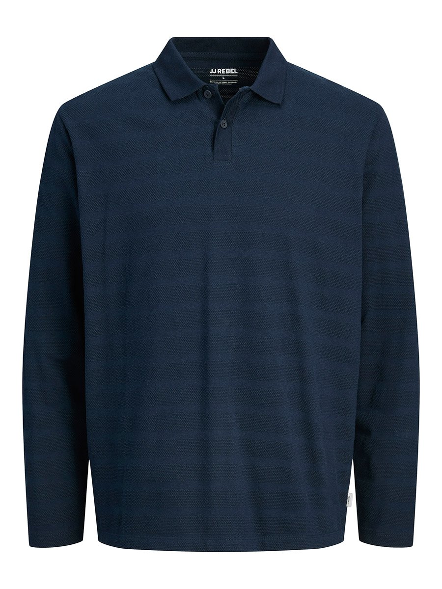 Navy Blue Long Sleeve Knitted Polo
