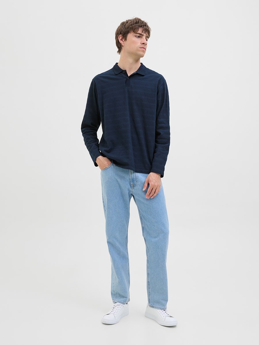 Navy Blue Long Sleeve Knitted Polo