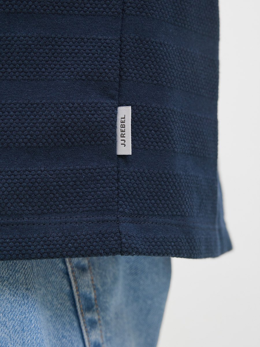Navy Blue Long Sleeve Knitted Polo