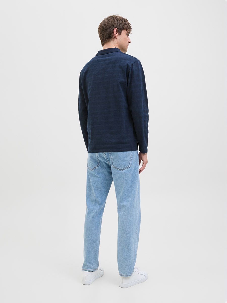 Navy Blue Long Sleeve Knitted Polo
