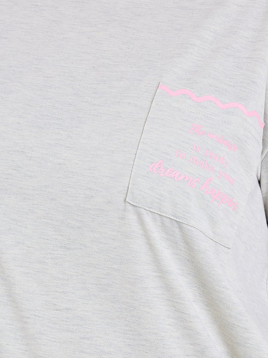 Plus Size Pocket Trim T-Shirt and Bow Print Pyjama Set