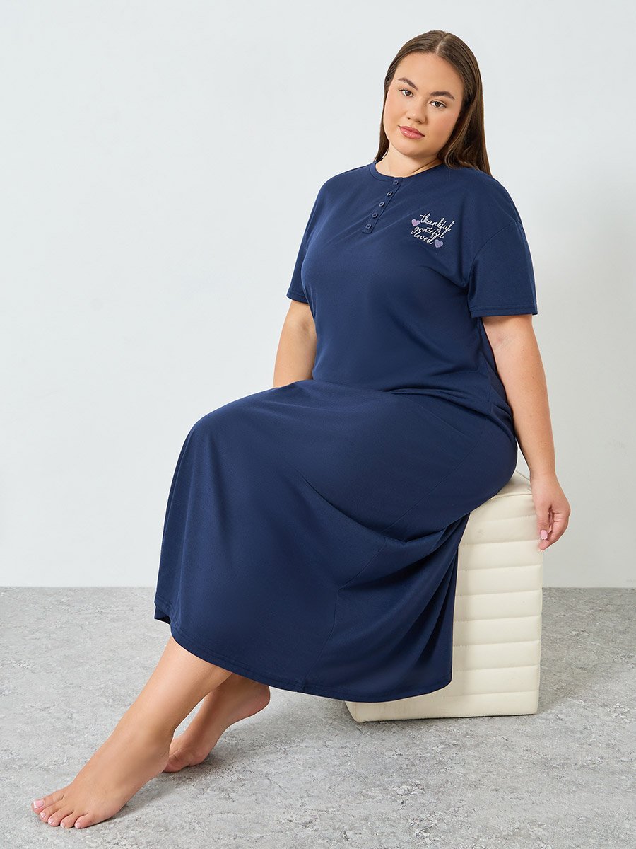 plus size navy blue t shirt dress Casual Boho T-Shirt Maxi Dress  V-Neck Side Slit Summer Dress
