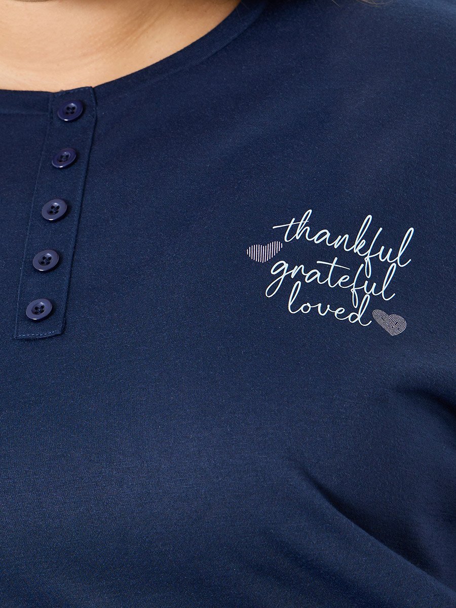 Plus Size Navy Blue Printed Slogan T-Shirt Dress