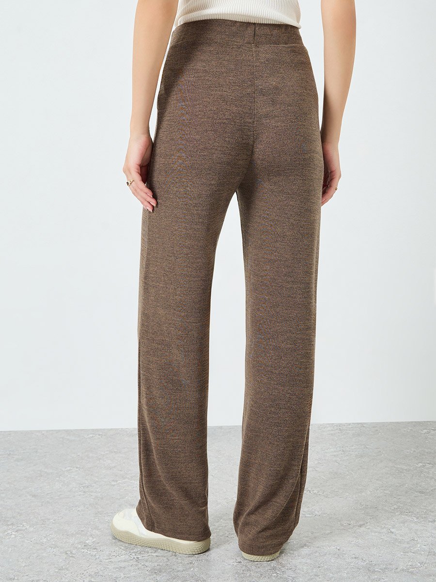 Women Brown Solid Knit Pants with Pocket