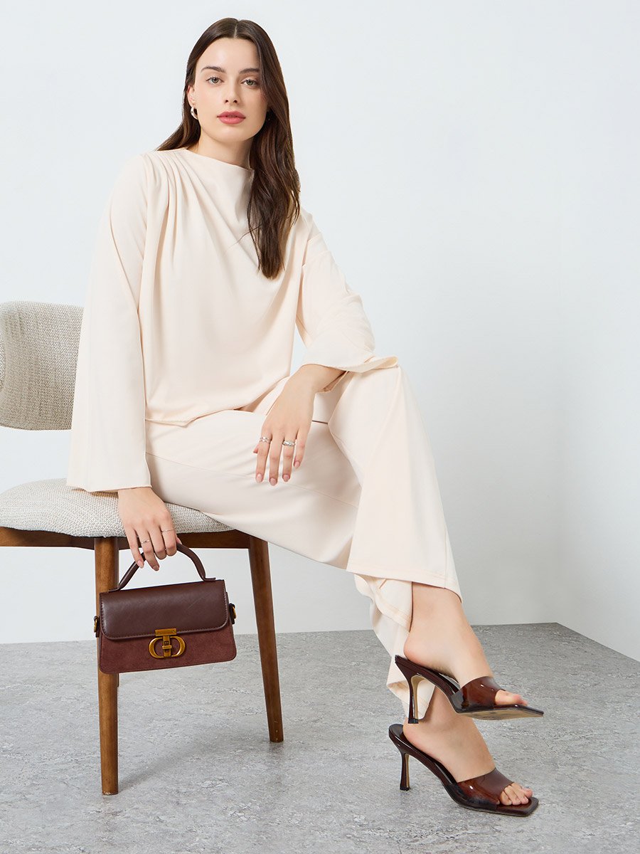 Women Asymmetric Hem Top and Pants Co-Ords
