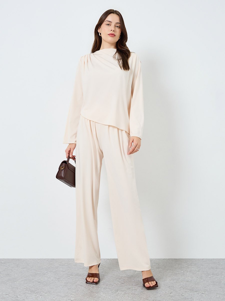 Women Asymmetric Hem Top and Pants Co-Ords