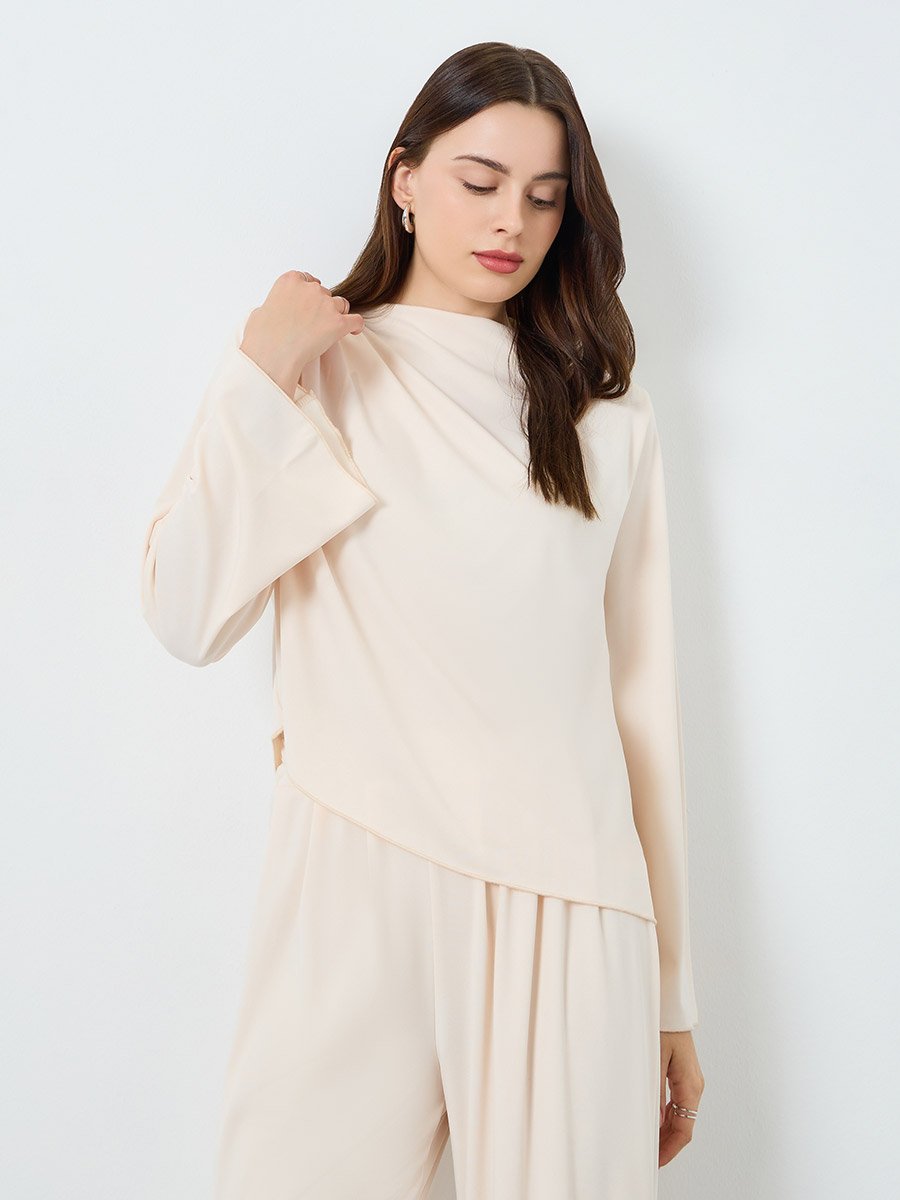 Women Asymmetric Hem Top and Pants Co-Ords