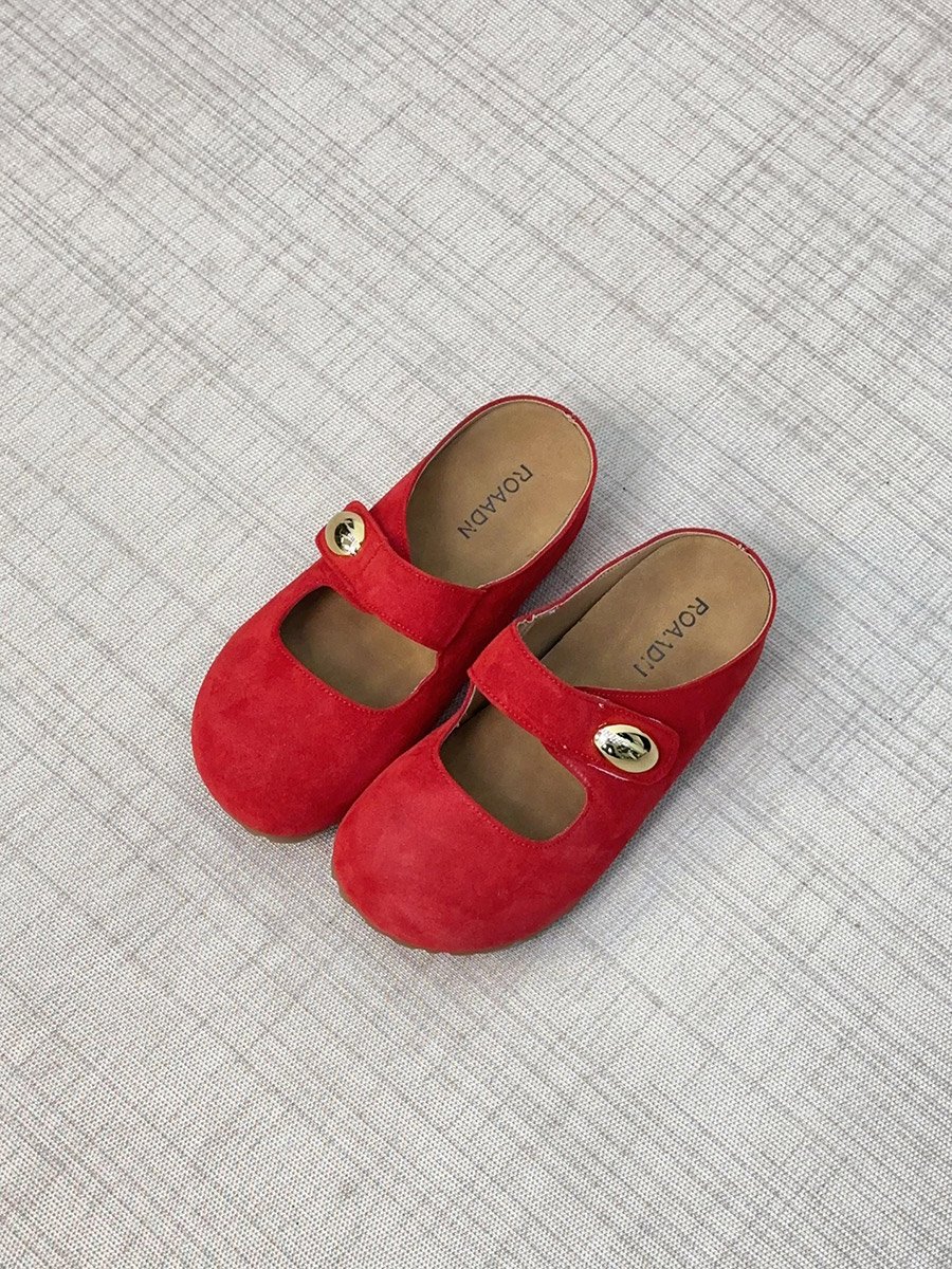 Women Red Suede Buckle Detail Slides