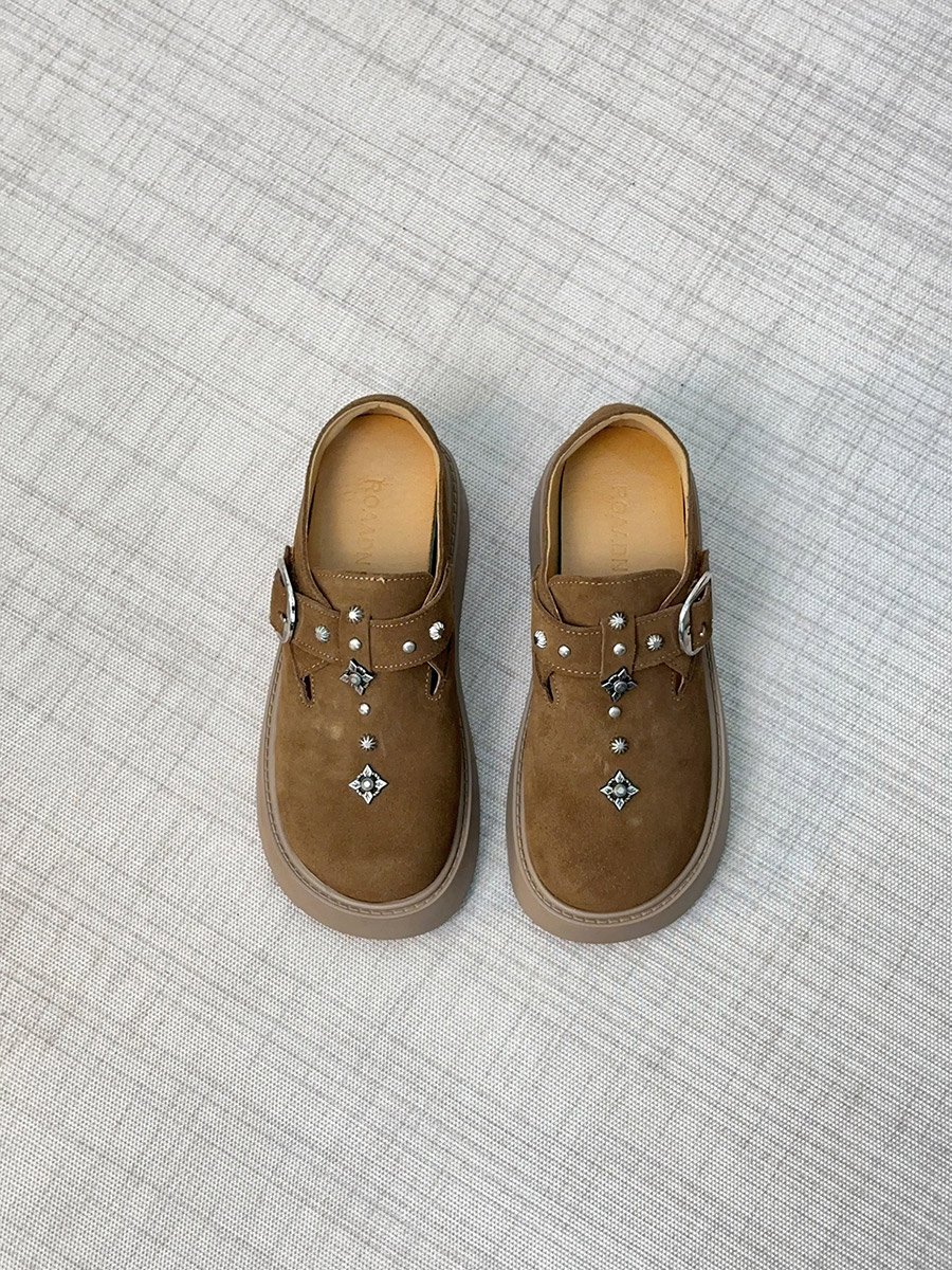 Women Tan Embellished Suede Loafers