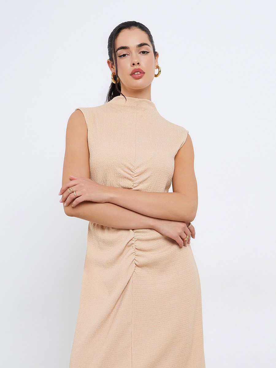 Women Peach Sleeveless A-Line Maxi Dress
